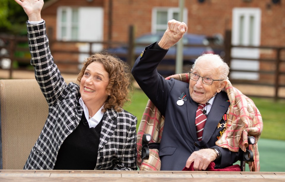 Colonel Tom Moore and his daughter celebrating his 100th birthday.