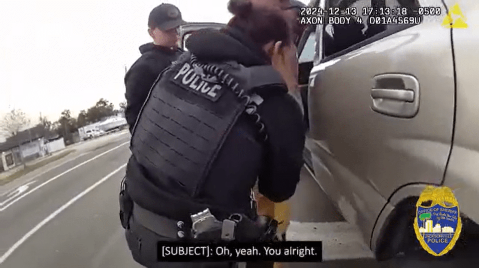 Police officers arresting a suspect.