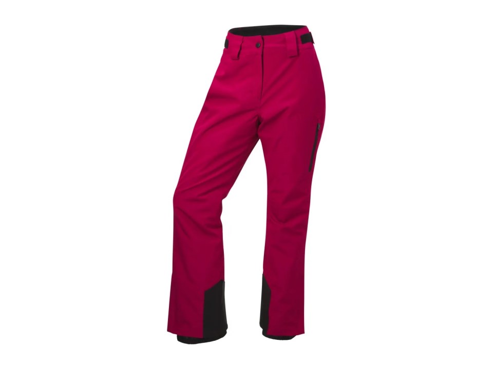 Crimson ski pants with black accents.