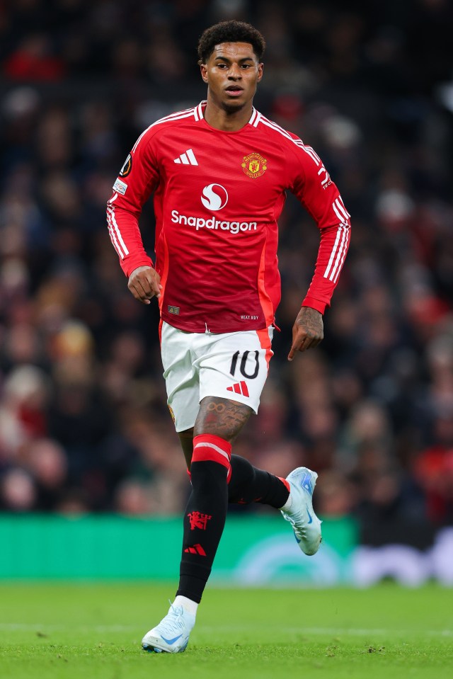 MANCHESTER, ENGLAND - NOVEMBER 28: Marcus Rashford of Manchester United during the UEFA Europa League 2024/25 League Phase MD5 match between Manchester United and FK Bodo/Glimt at Old Trafford on November 28, 2024 in Manchester, England. (Photo by James Gill - Danehouse/Getty Images)