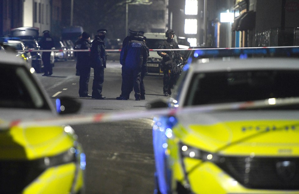 Police officers at a crime scene.