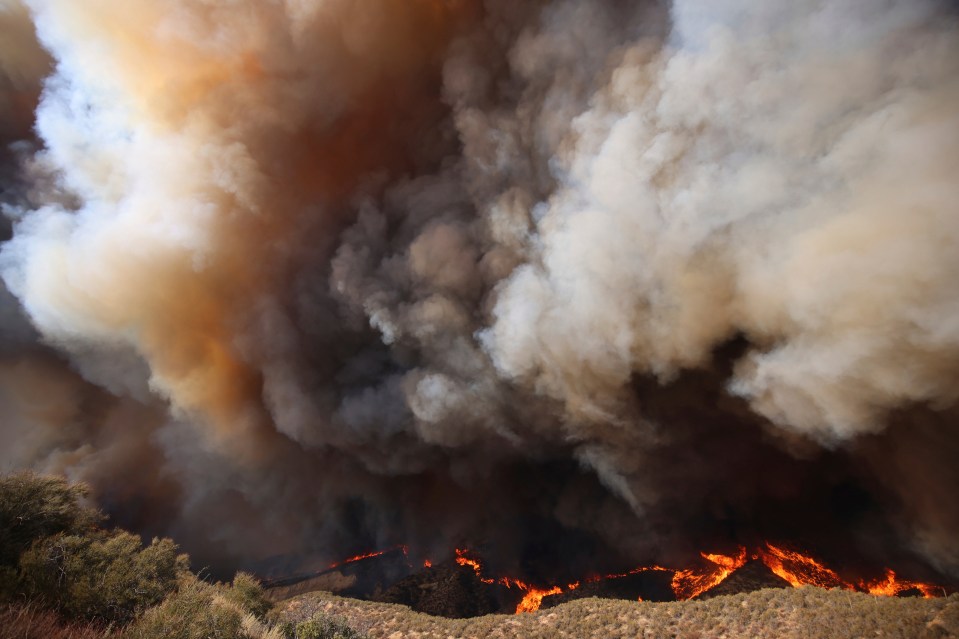 Smoke and flames from a wildfire.