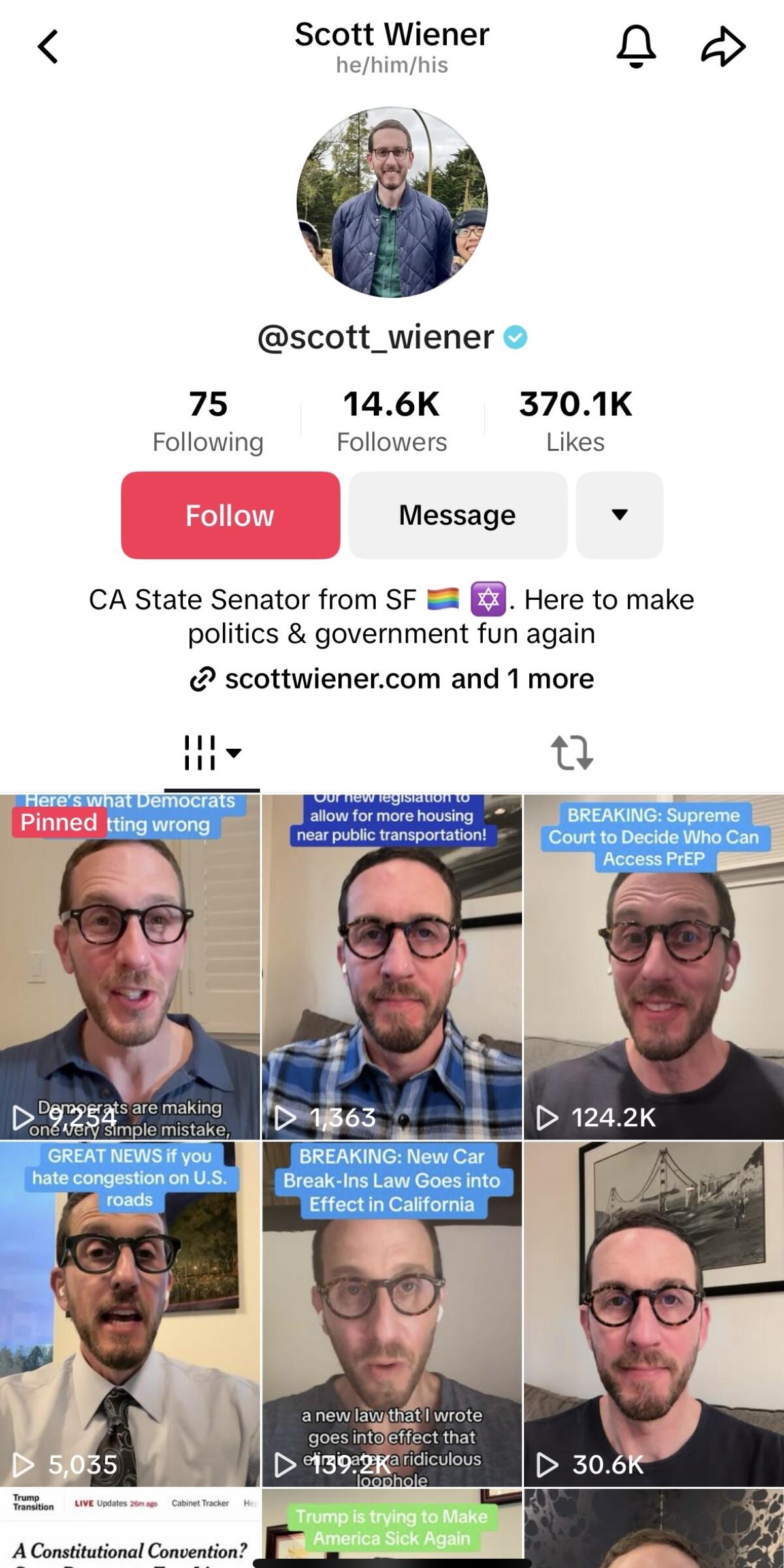 State Sen. Scott Wiener draws in thousands of views on his TikTok videos. 