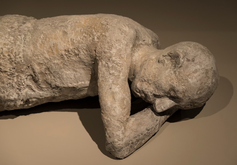 Plaster cast of a man killed by the eruption of Mount Vesuvius.