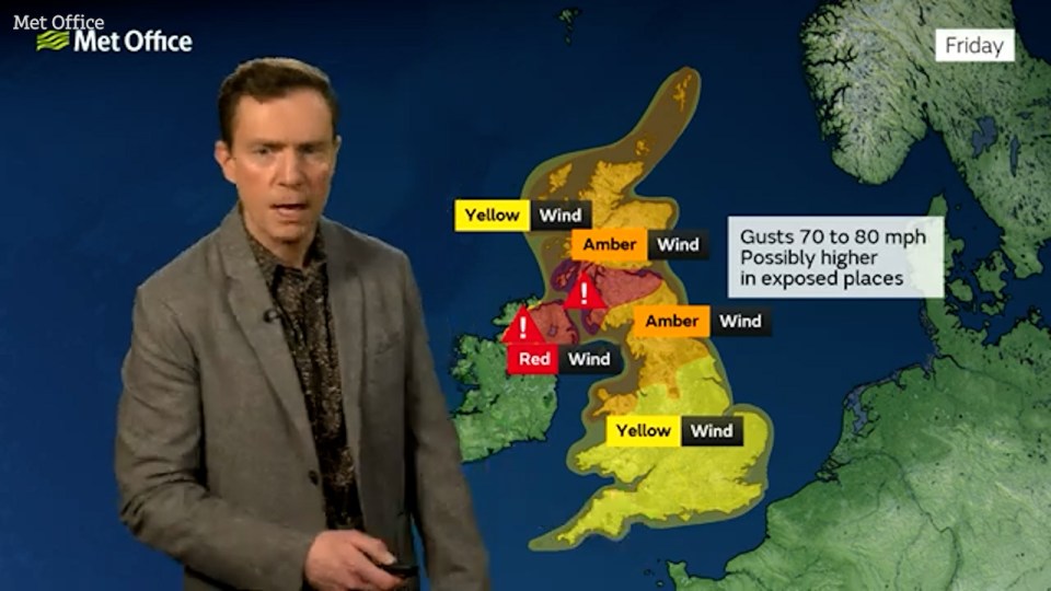 UK wind storm warning map with 70-80 mph gusts.