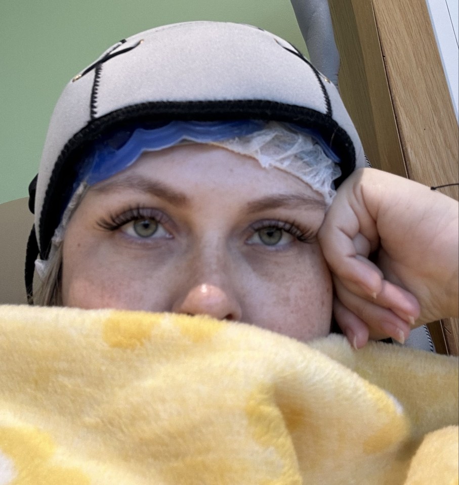 Woman undergoing cancer treatment.