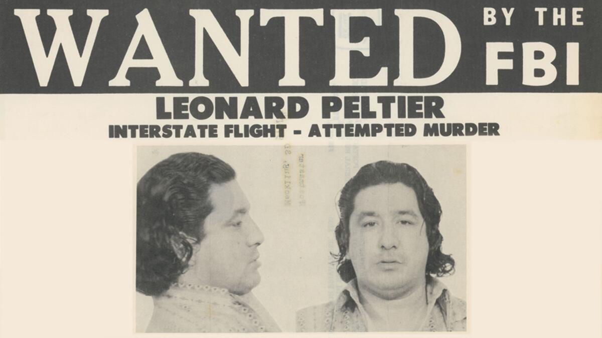 A "Wanted" poster of Leonard Peltier.