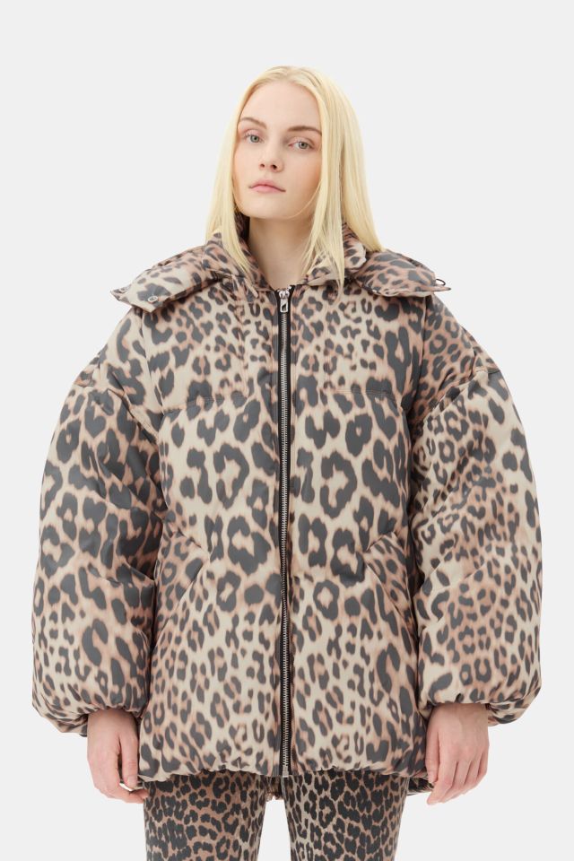 Leopard print puffer jacket.