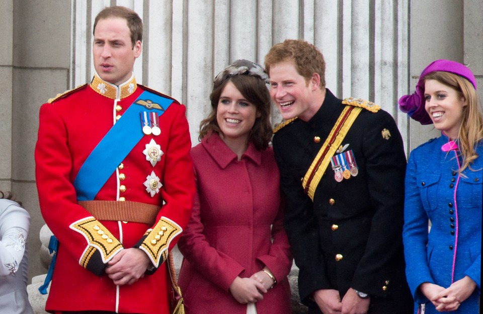 Prince William, Princess Eugenie, Prince Harry, and Princess Beatrice on the Buckingham Palace balcony.