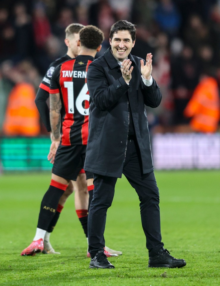 Andoni Iraola, Bournemouth head coach, applauding.