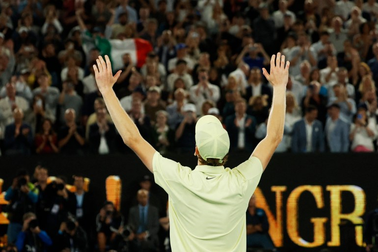 Tennis - Australian Open - Melbourne Park, Melbourne, Australia - January 26, 2025 Italy's Jannik Sinner celebrates winning the final against Germany's Alexander Zverev REUTERS/Francis Mascarenhas