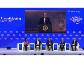 President Donald Trump delivering virtual remarks to the World Economic Forium.