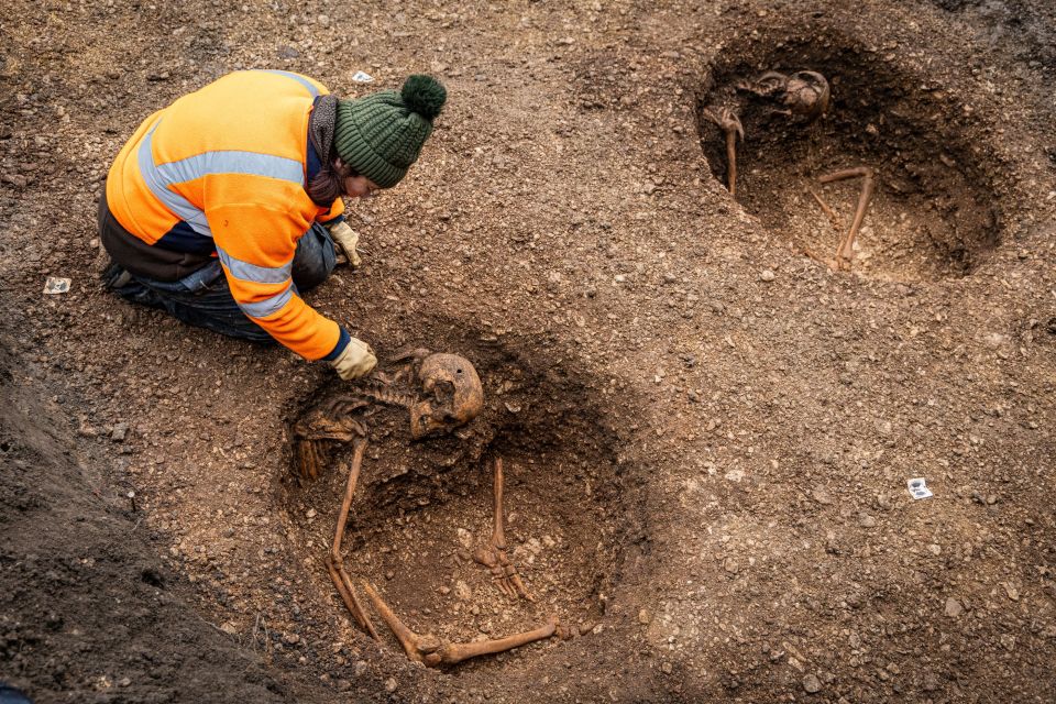 Archaeologist excavating human remains.