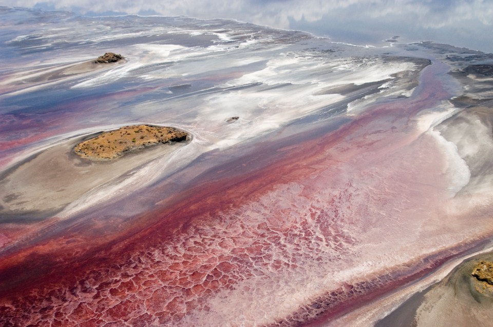 Aerial view of Lake Natron in Tanzania.