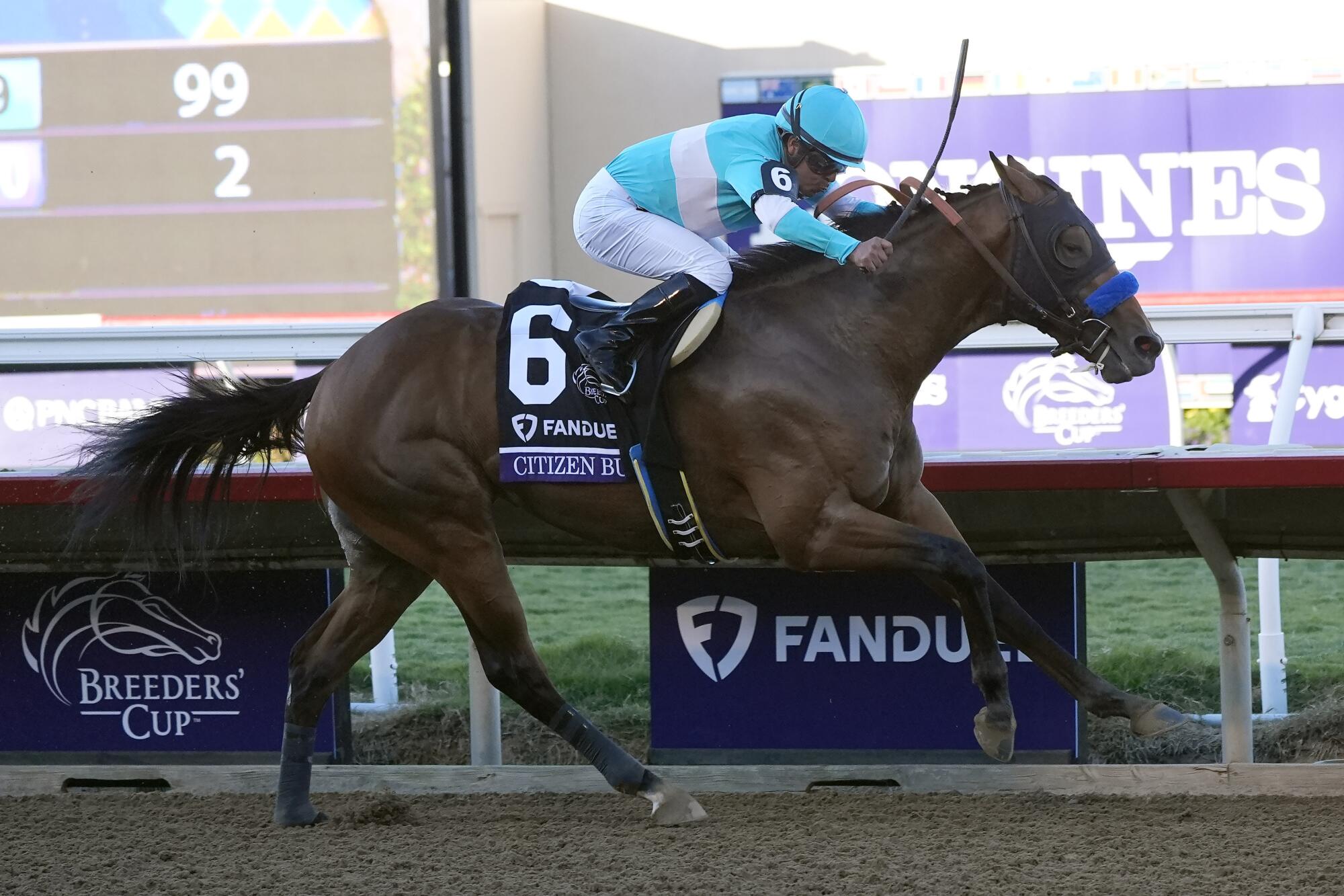 Martin Garcia rides Citizen Bull to victory in the Breeders' Cup Juvenile horse race.