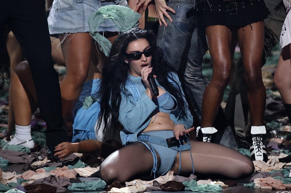 Charli XCX performing at the Grammy Awards.