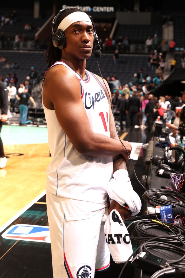 Terance Mann #14 of the LA Clippers speaks to the media.