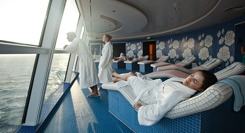 Passengers relaxing in a ship's spa.