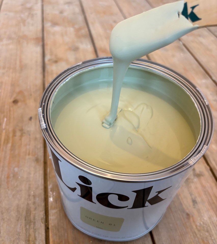 Lick paint, Green 01, being stirred.