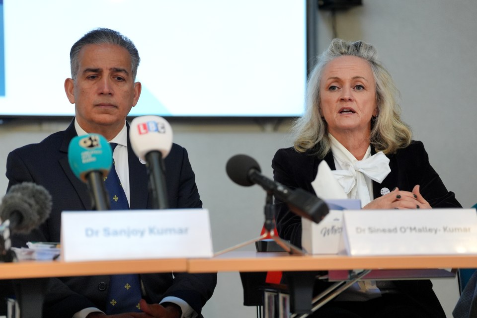 Dr. Sanjoy Kumar and Dr. Sinead O'Malley speaking at a press conference.