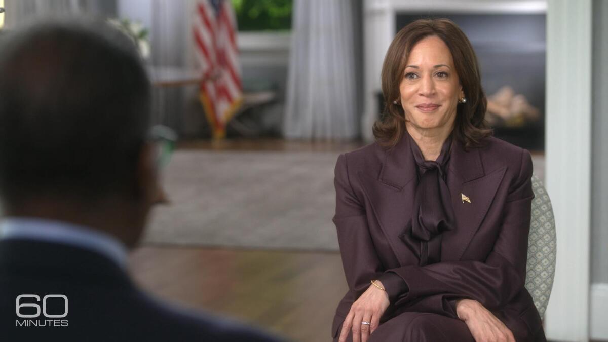 Vice President Kamala Harris talks to "60 Minutes" correspondent Bill Whitaker.