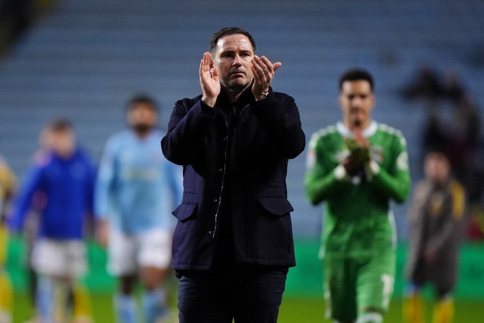 Frank Lampard, Coventry City head coach, applauding.