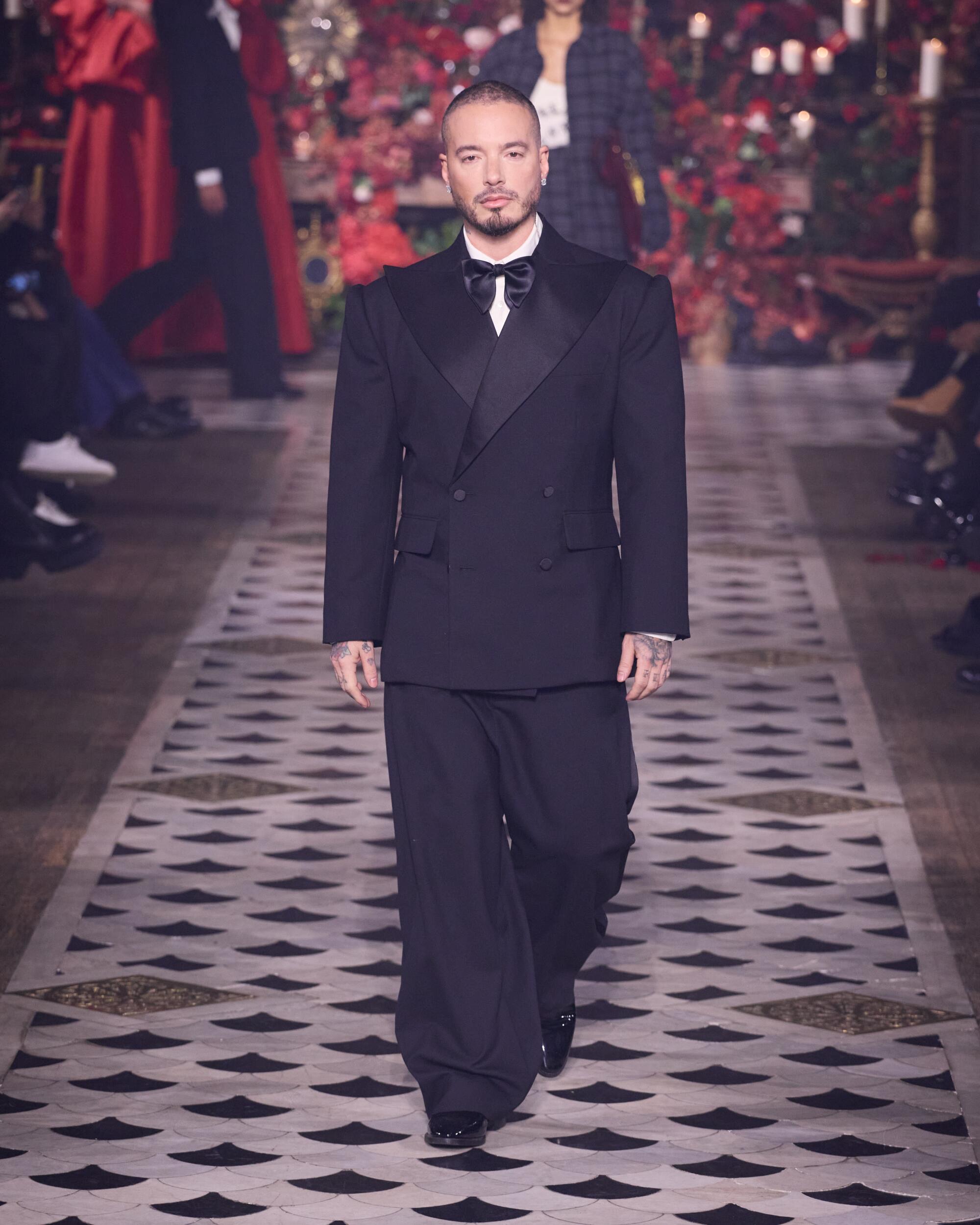 Latin singer J Balvin walks the runway at Willy Chavarria's debut Paris Fashion Week show.