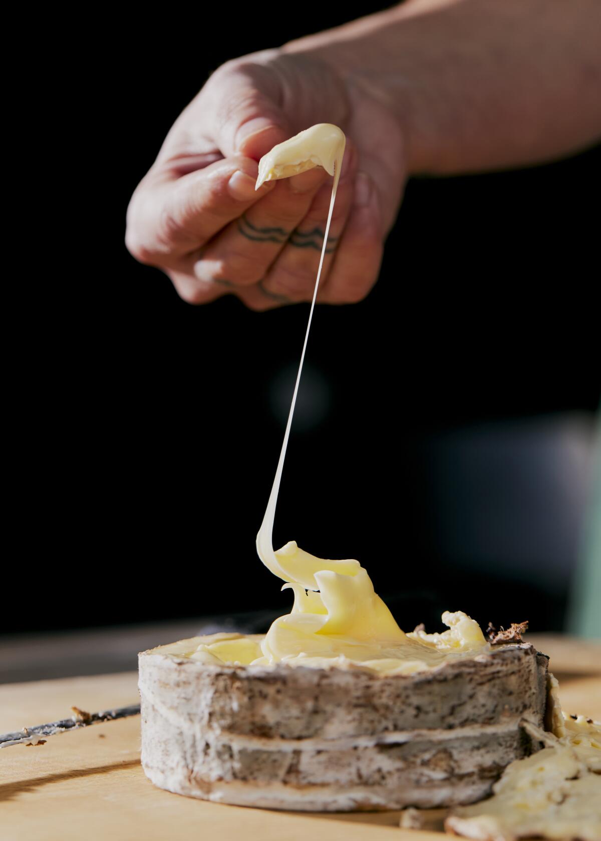 The creamy interior of the Uplands Cheese, from Rush Creek Reserve sold at DTLA Cheese Superette in downtown Los Angeles.