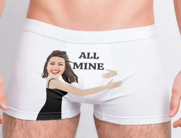 Boxers with a woman's caricature and the text "All Mine".