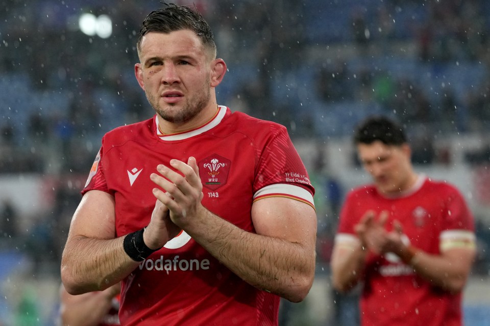 Elliot Dee of Wales during a Six Nations rugby match.