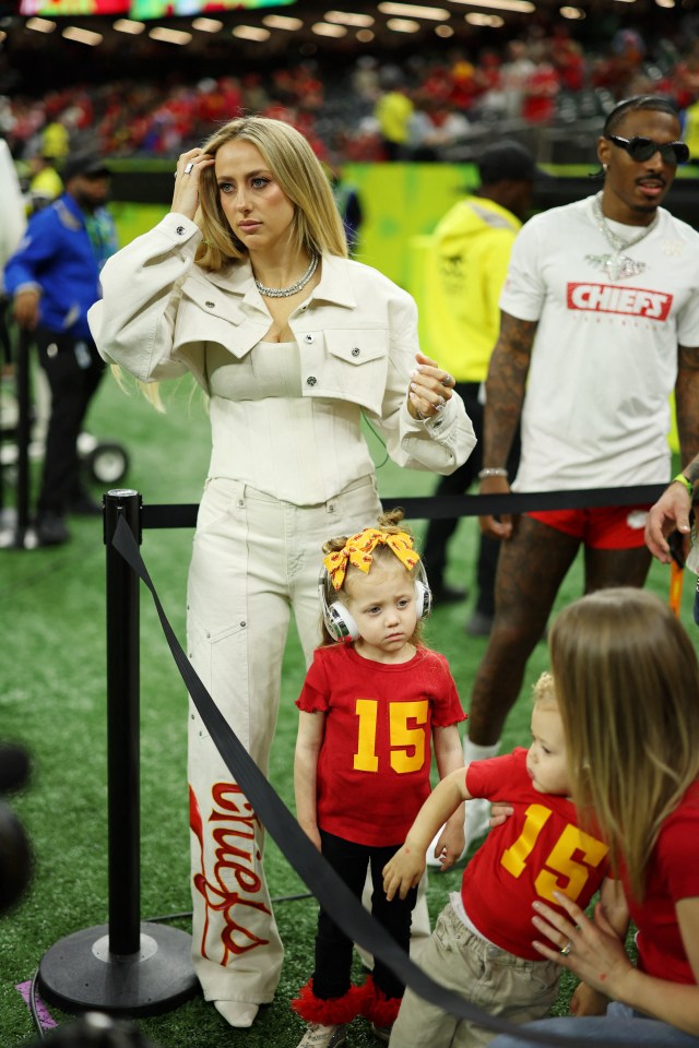 Brittany Mahomes and her daughters at the Super Bowl.