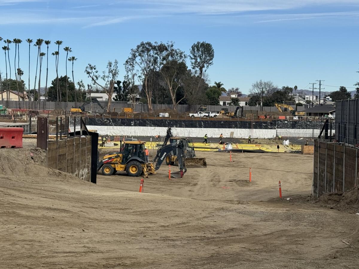 Harvard-Westlake's underground parking structure is taking shape at its River Park sports complex.