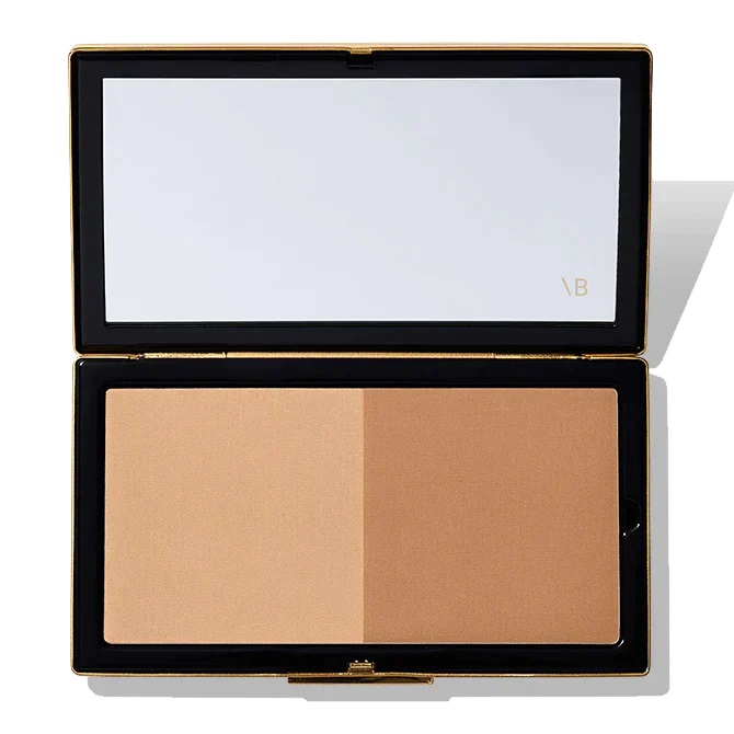 Two-toned bronzer compact with mirror.