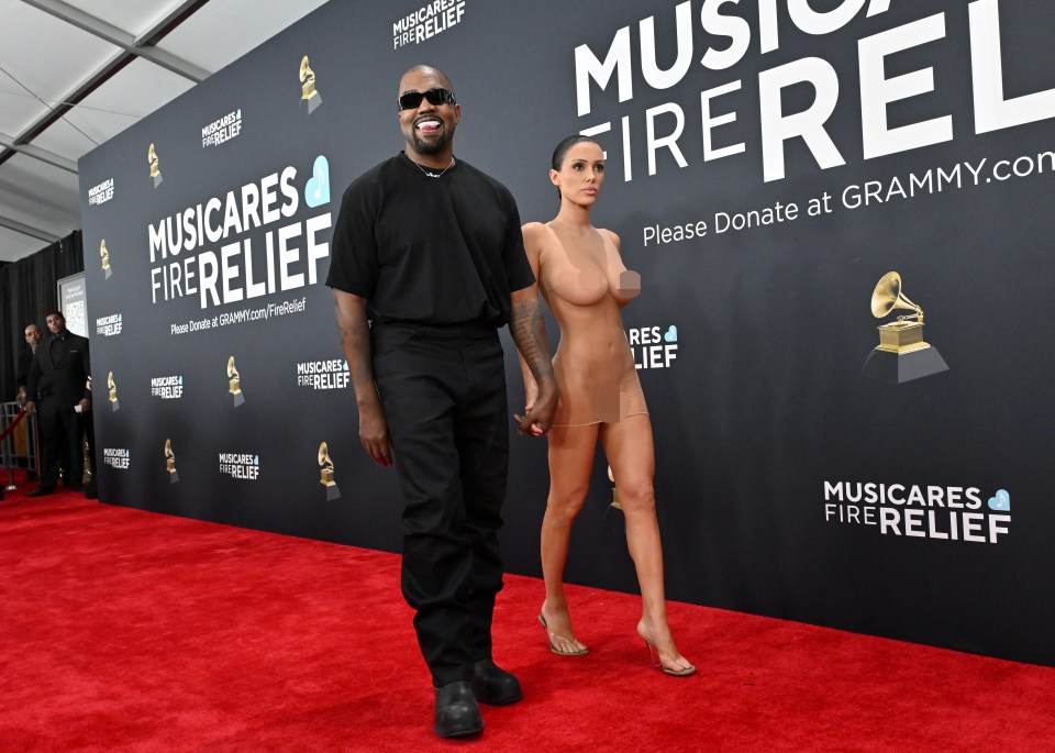 Kanye West and Bianca Censori at the Grammy Awards.