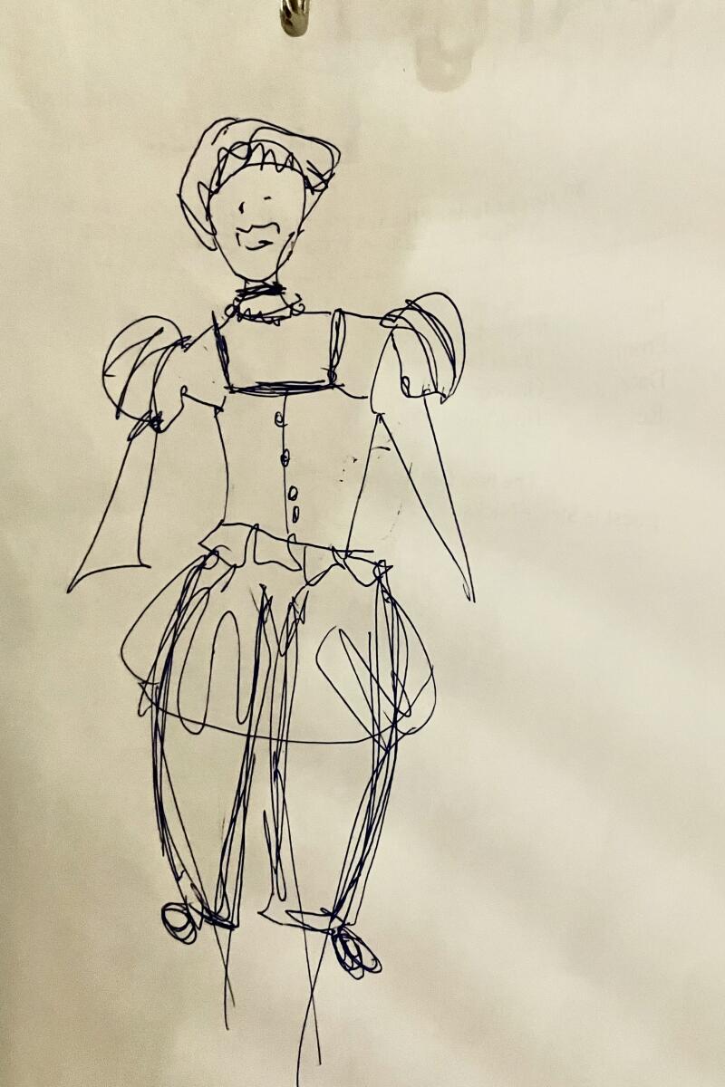 A line drawing of a medieval costume.