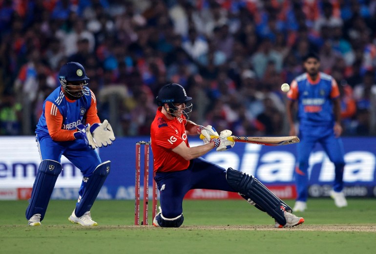 Cricket - Fourth T20 International - India v England - Maharashtra Cricket Association Stadium, Pune, India - January 31, 2025 England's Harry Brook in action REUTERS/Anushree Fadnavis