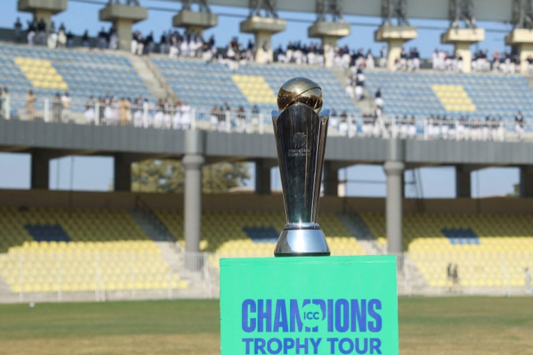 Cricket trophy on display.