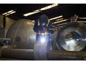 A worker welds a stainless steel part at a steel manufacturing facility in Mexico City, Mexico, on Thursday, Feb. 6, 2025. Uncertainty is taking hold among North American businesses that rely on imports, forcing companies to reassess supply chains and operations.