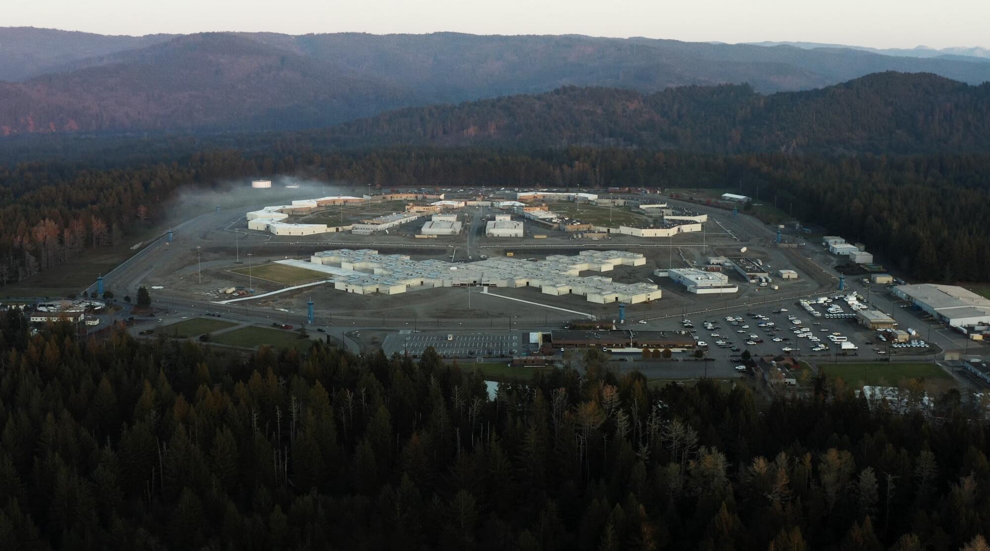 An overhead shot of Pelican Bay State Prison