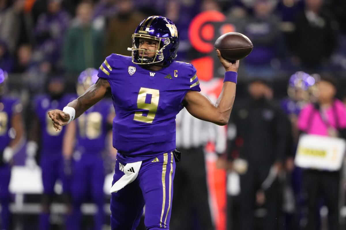 Washington quarterback Michael Penix Jr. passes during a game against Arizona State in October.