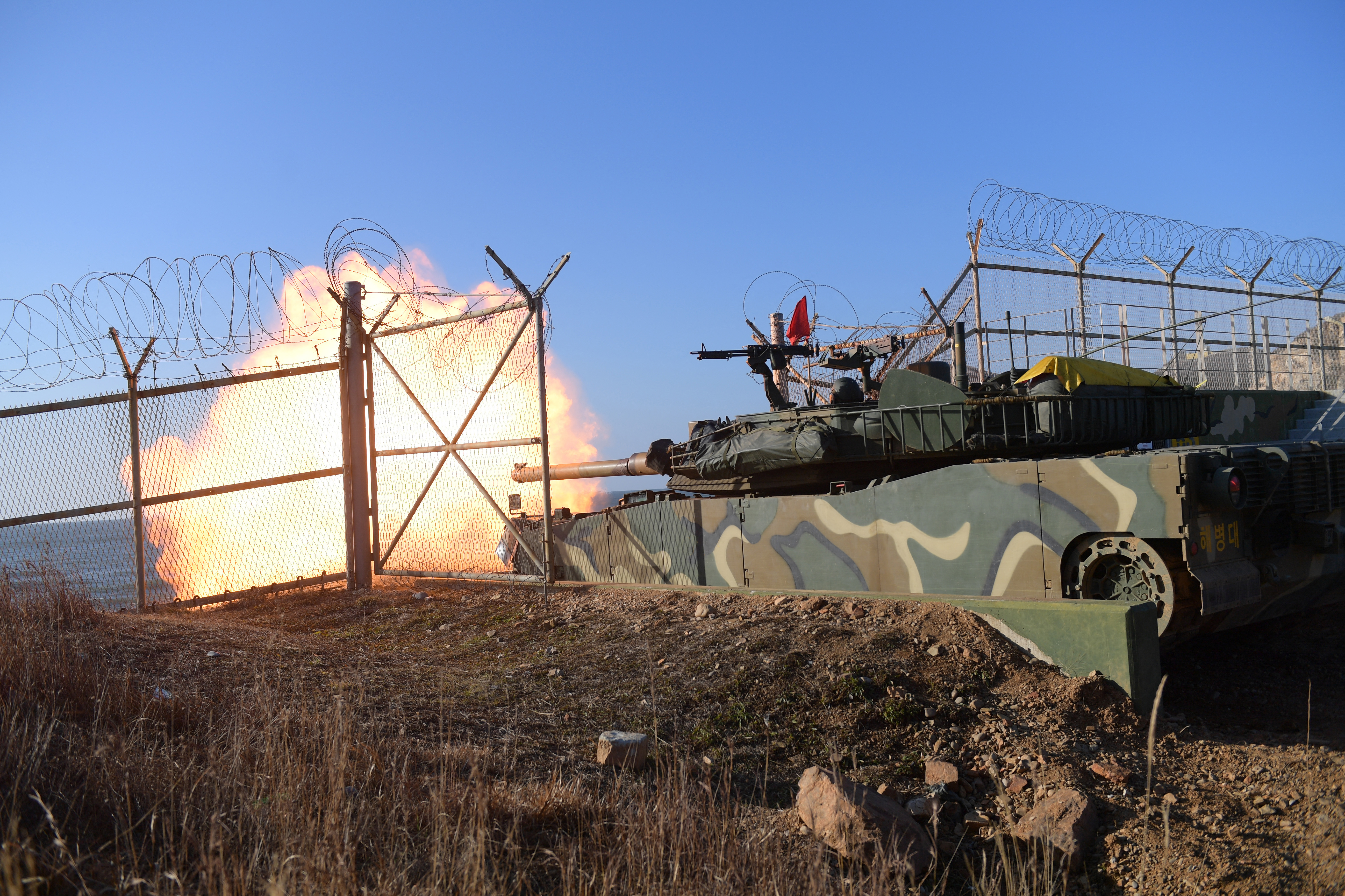 South Korea’s K1E1 tank firing during a live-fire exercise on January 5