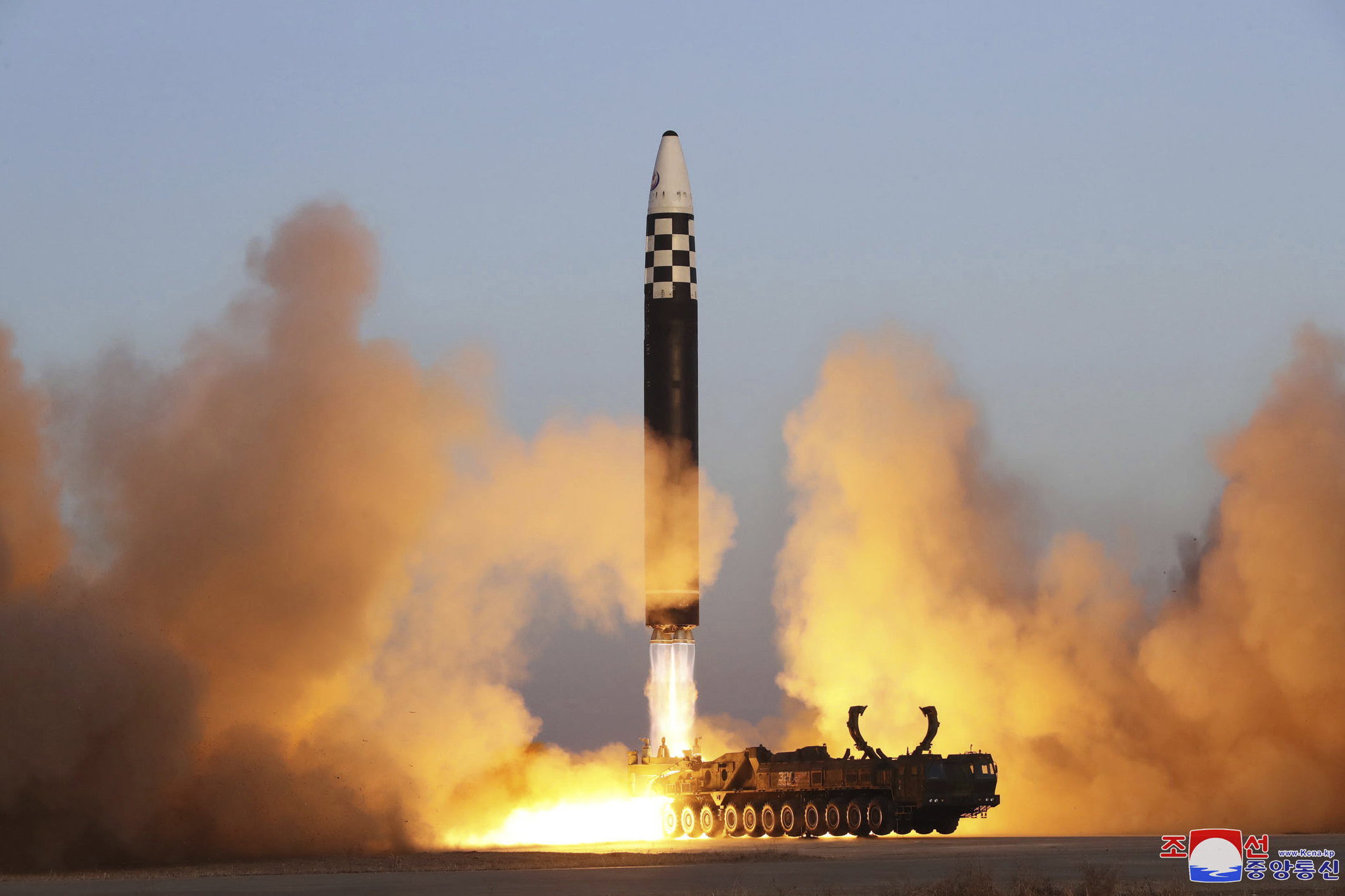 A North Korean ballistic missile during a launching drill in Pyongyang, March 2023