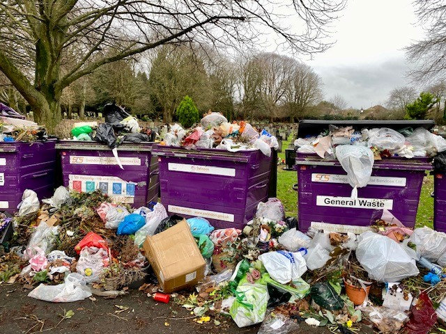 The bins at Whitworth Road cemetery, Swindon, were left overflowing on Christmas Day