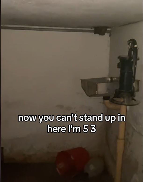 Despite the low ceiling, a well pump and water were installed inside the bunker