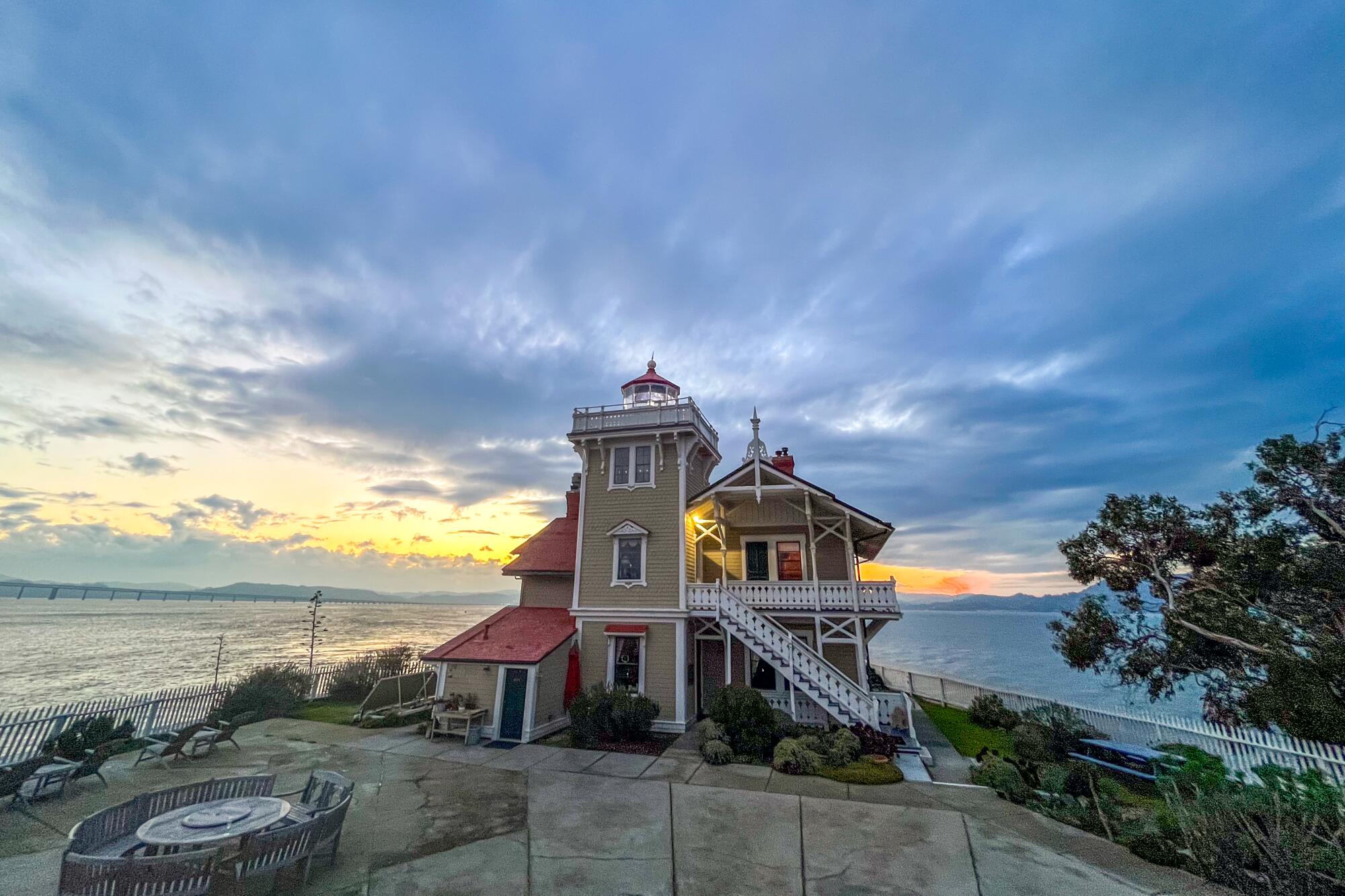 The East Brother Light Station at dusk.