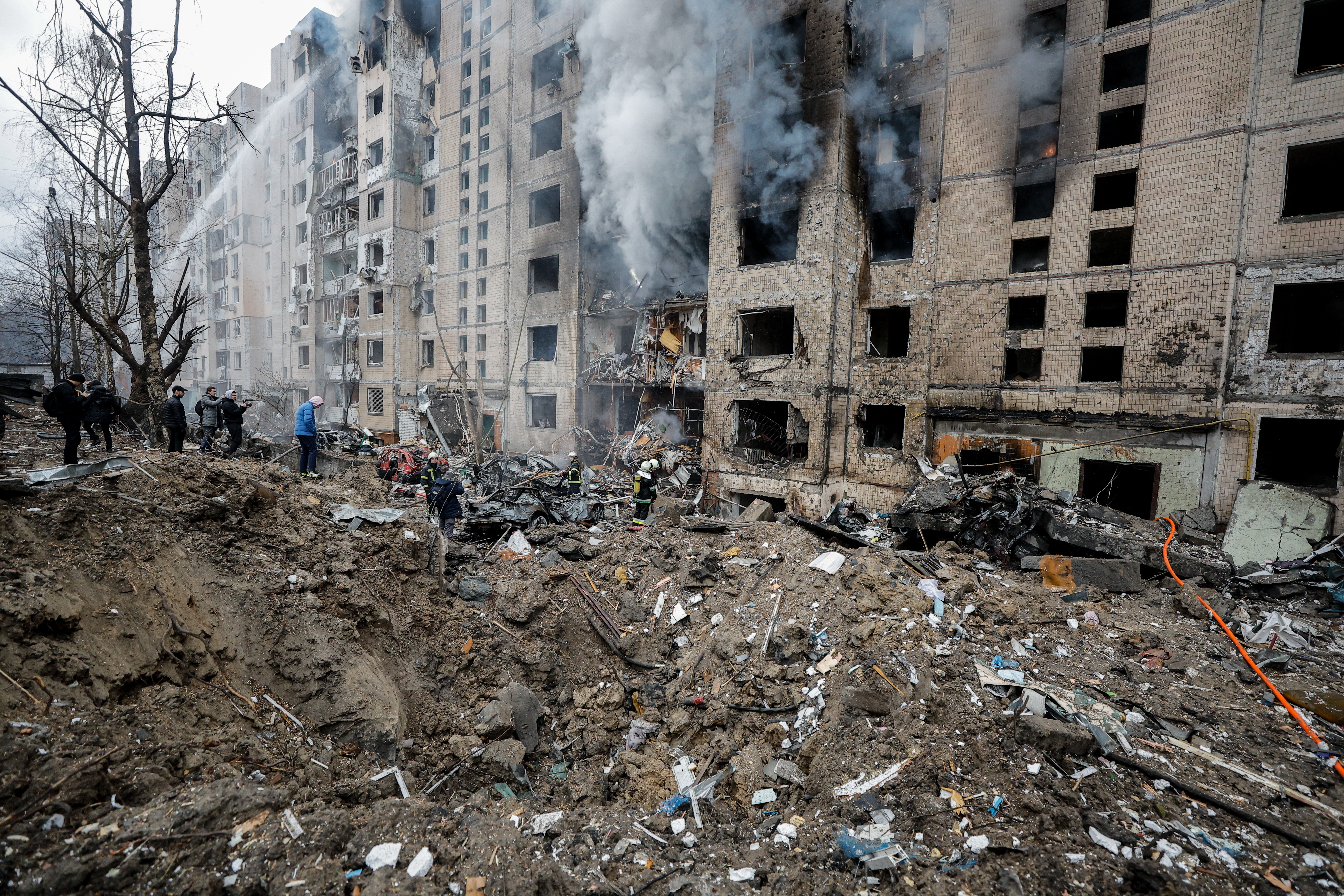 A heavily damaged building in Kyiv after a Russian missile strike last week