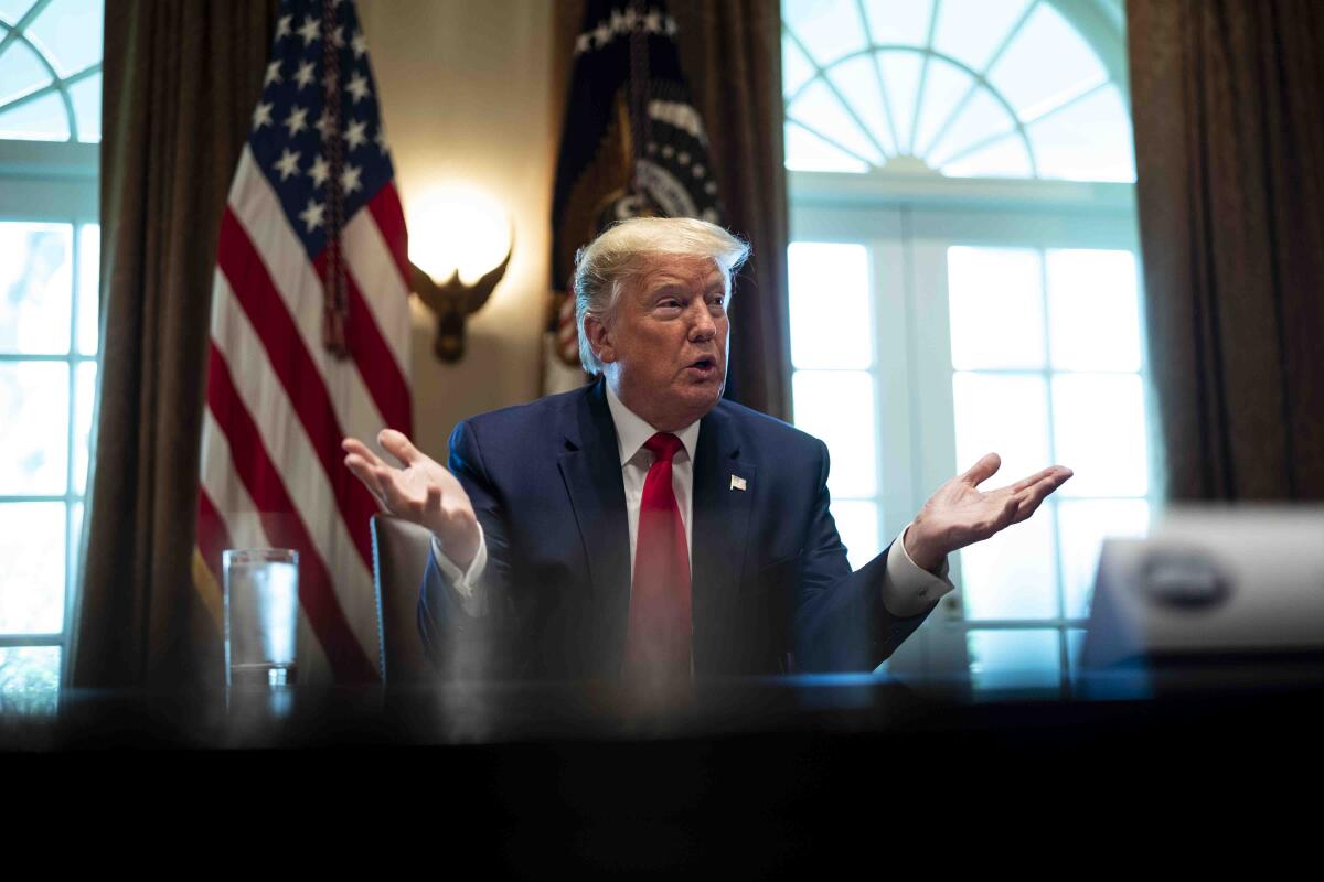 Then-President Trump speaks during a meeting with energy executives at the White House in 2020.