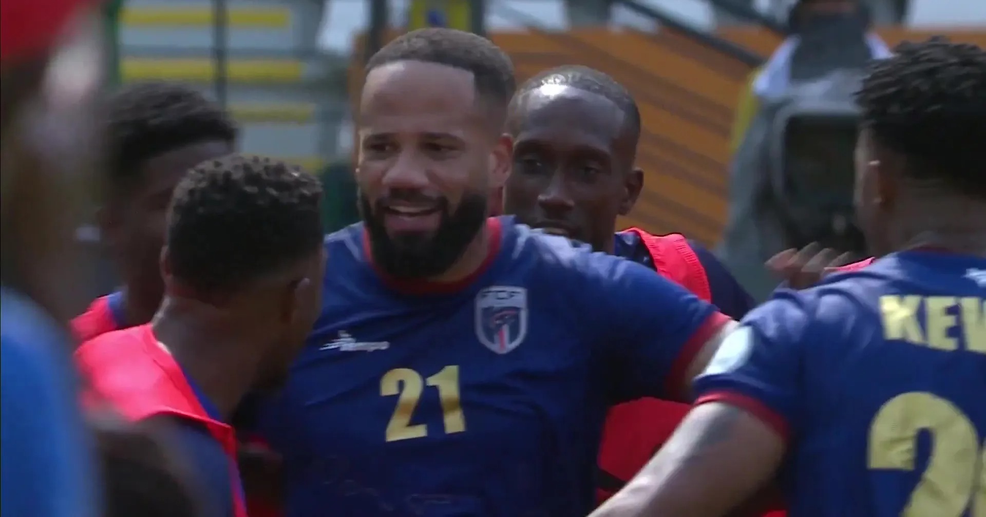 Bebe was surrounded by his team-mates after scoring one of the goals of the tournament