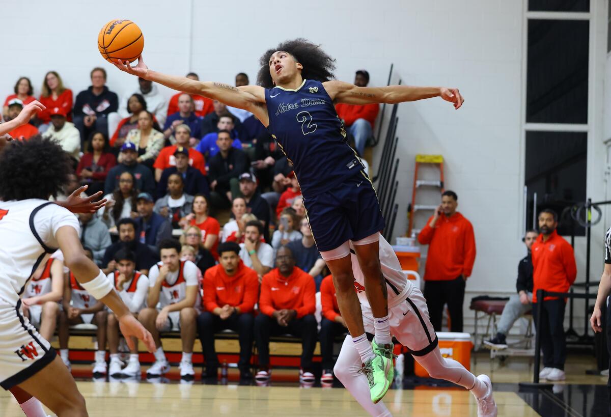 Lino Mark of Sherman Oaks Notre Dame shows off his athleticism against Harvard-Westlake.