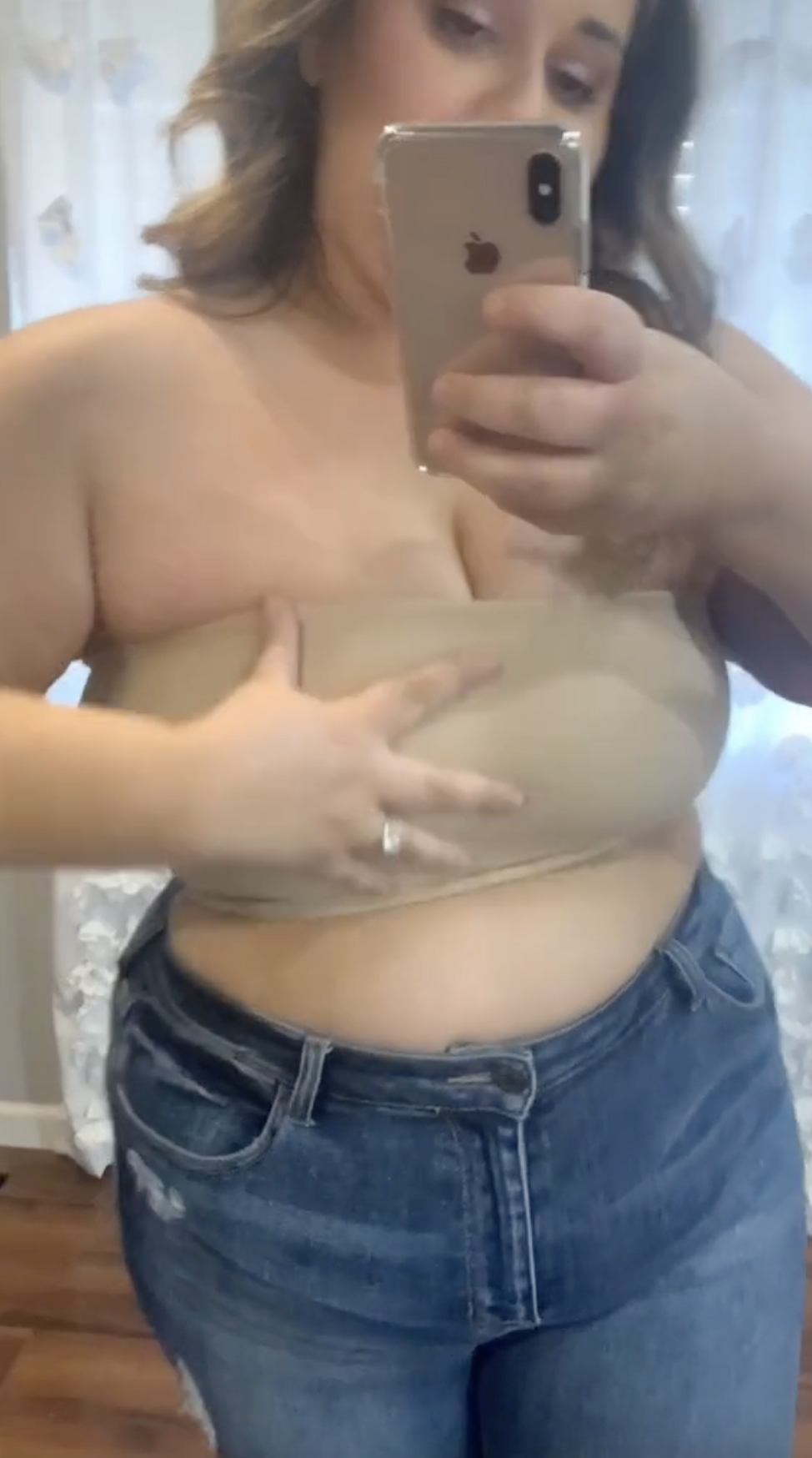 The bandeau top felt 'so tight' on her and she said gave her pancake boobs